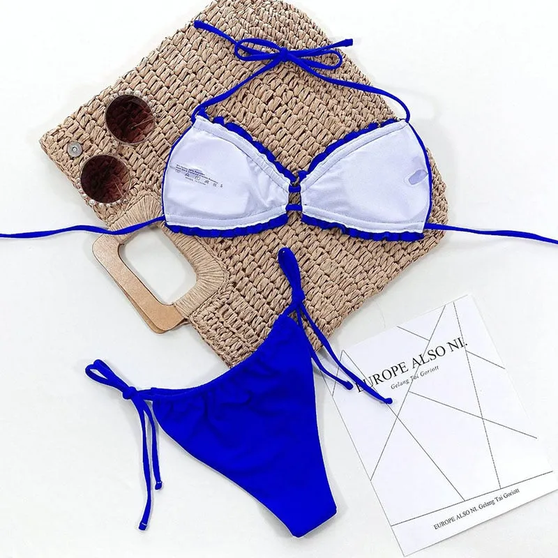 2 Piece Bikinis Thong Swimwear Swimsuit String Brazilian Bikini Solid Beachwear Summer Bikini Set