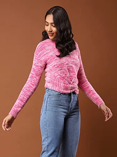 Aarke Ritu Kumar Women's Acrylic Round Neck Sweater SWTHAN01N30127711-FUSCHIA-L Pink