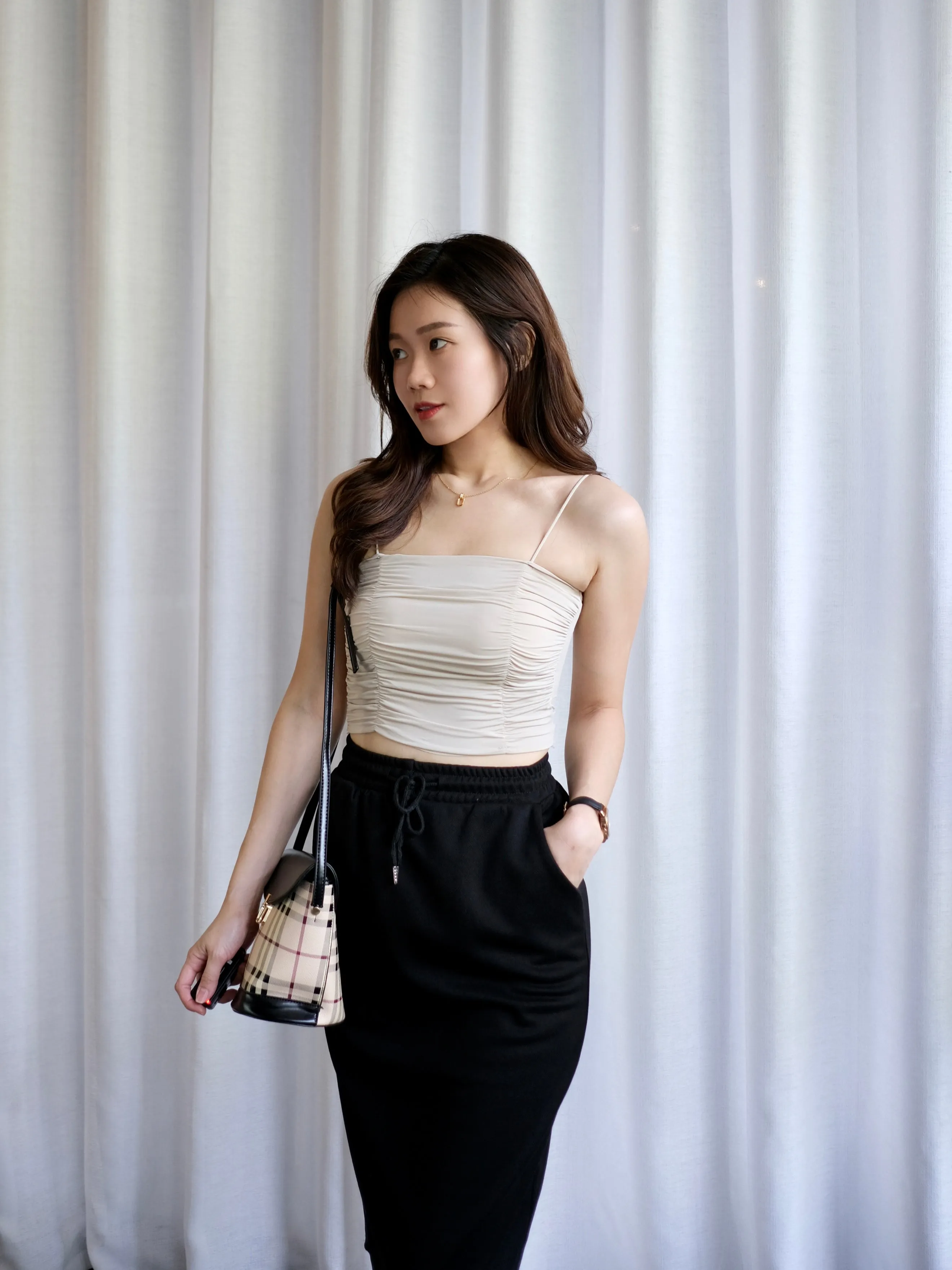 ACEWIN Ruched Tube Top Inner Top with Elastic Straps (Free Size) 170031