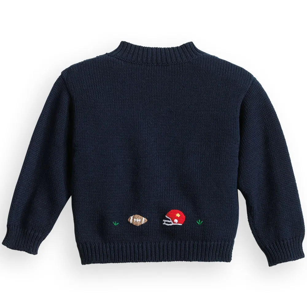 Applique Football Cardigan -- Navy