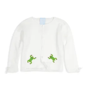 Applique Mercerized Pima Cardigan -- White w/ Frogs