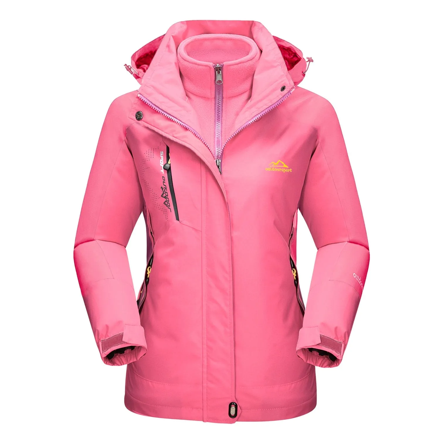 Ashore Outdoor Shop 3 in 1 Fleece Lining Jackets Women's Winter Ski Snowboard Jackets Hooded Coats Windproof Water Resistance Hiking Parka