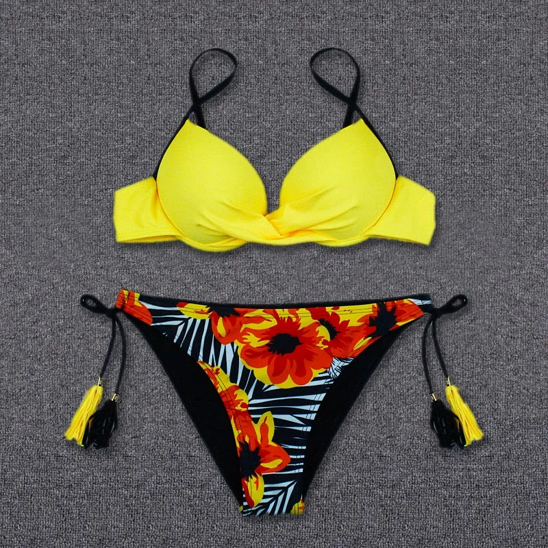 Bikini Swimsuit Women Swimwear Push Up Sexy Floral Print Bathing Suit