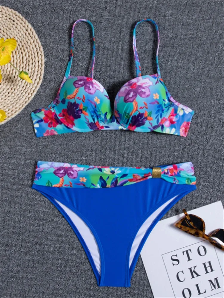 Bikini Swimsuit Women Swimwear Push Up Sexy Floral Print Bathing Suit