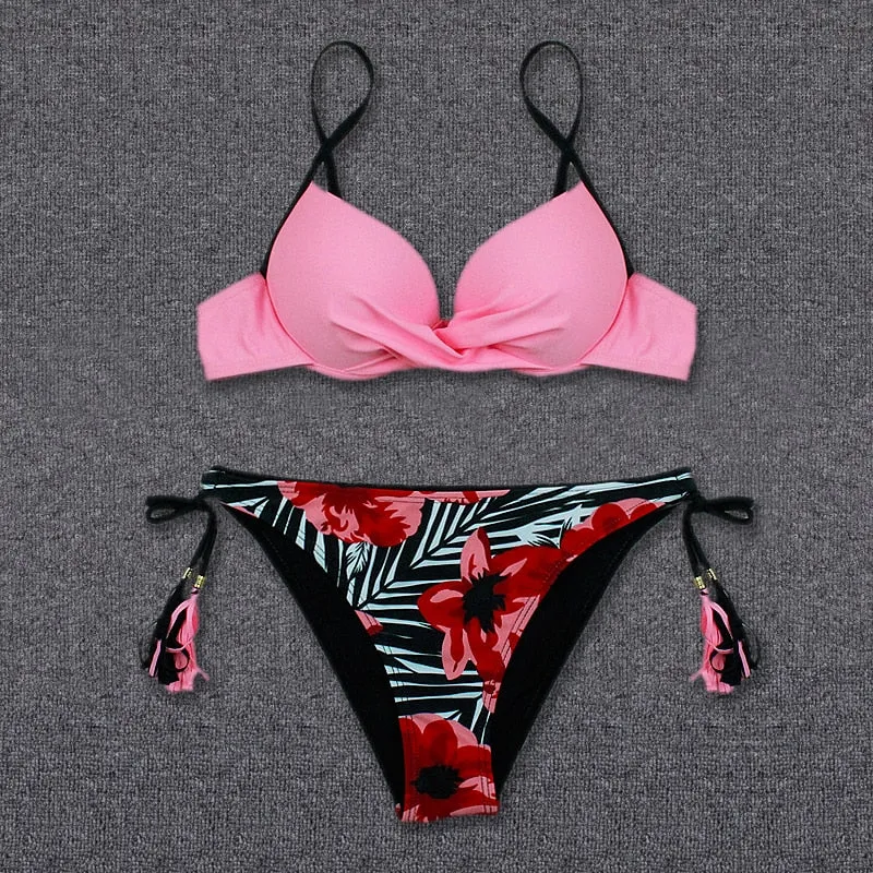 Bikini Swimsuit Women Swimwear Push Up Sexy Floral Print Bathing Suit