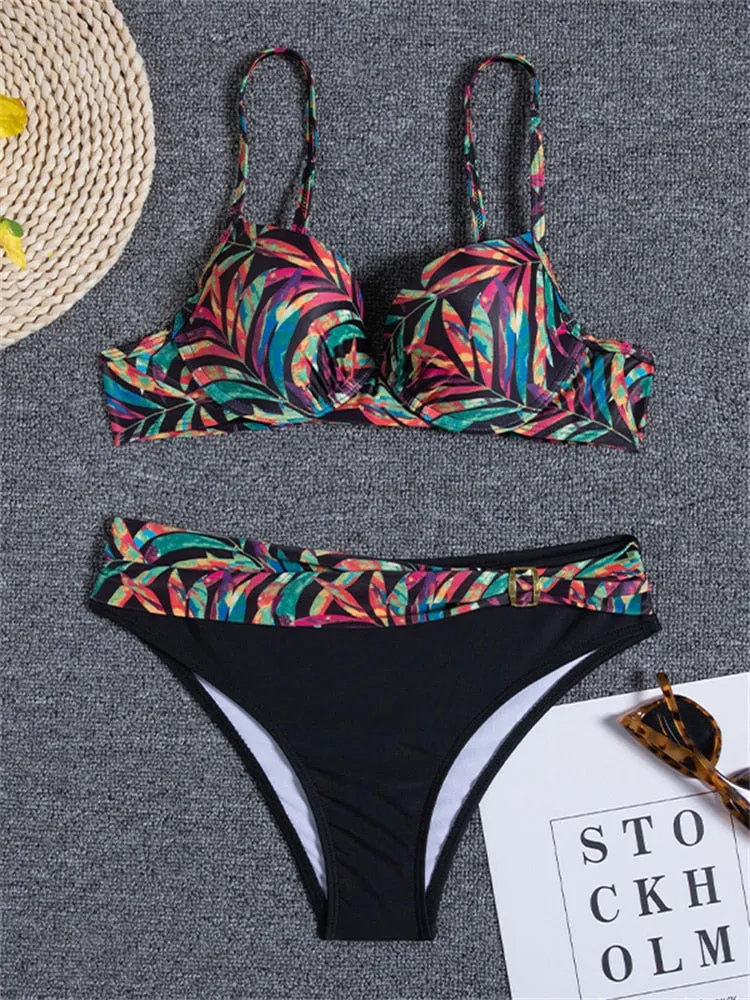 Bikini Swimsuit Women Swimwear Push Up Sexy Floral Print Bathing Suit