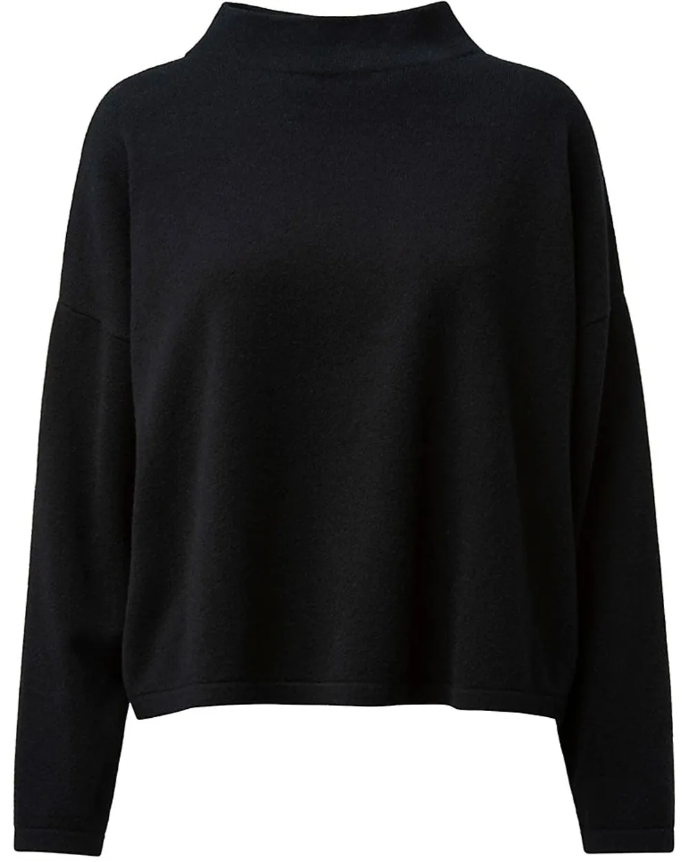 Black Funnel Neck Boxy Pullover