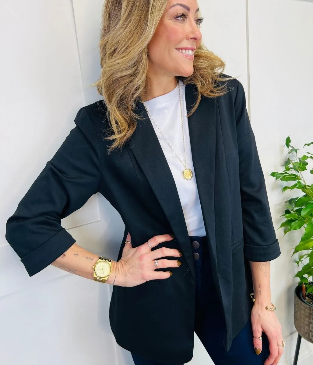 Black Ponte 3/4 Sleeve Blazer