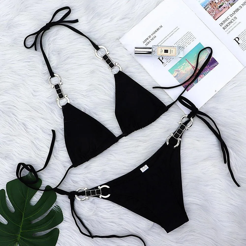 Black Sexy Rhinestone Bikni