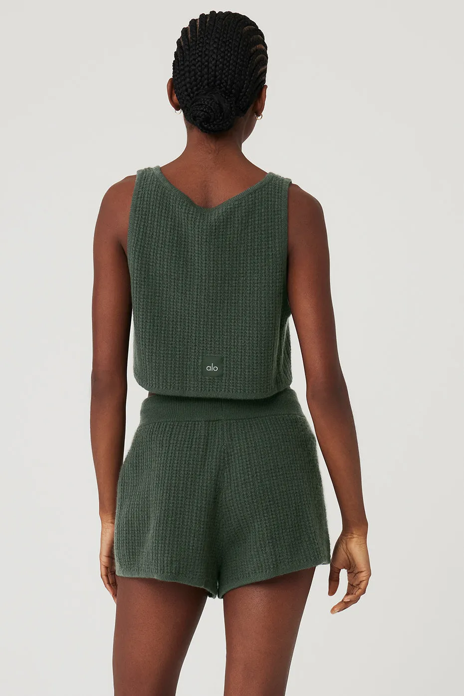 Cashmere Plush Waffle Cropped Tank - Dark Cactus