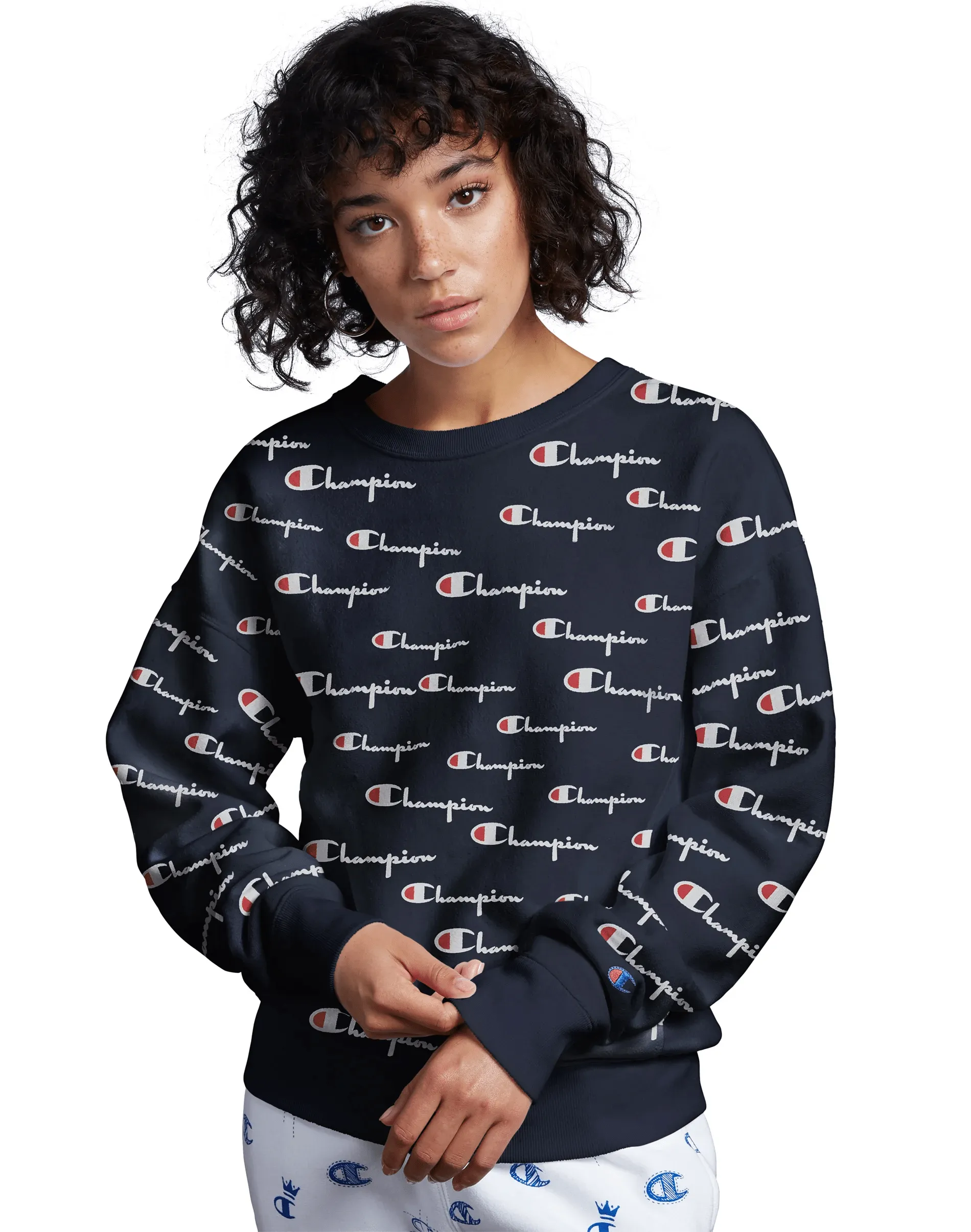 Champion Reverse Weave Women's Crew, All Over Logo