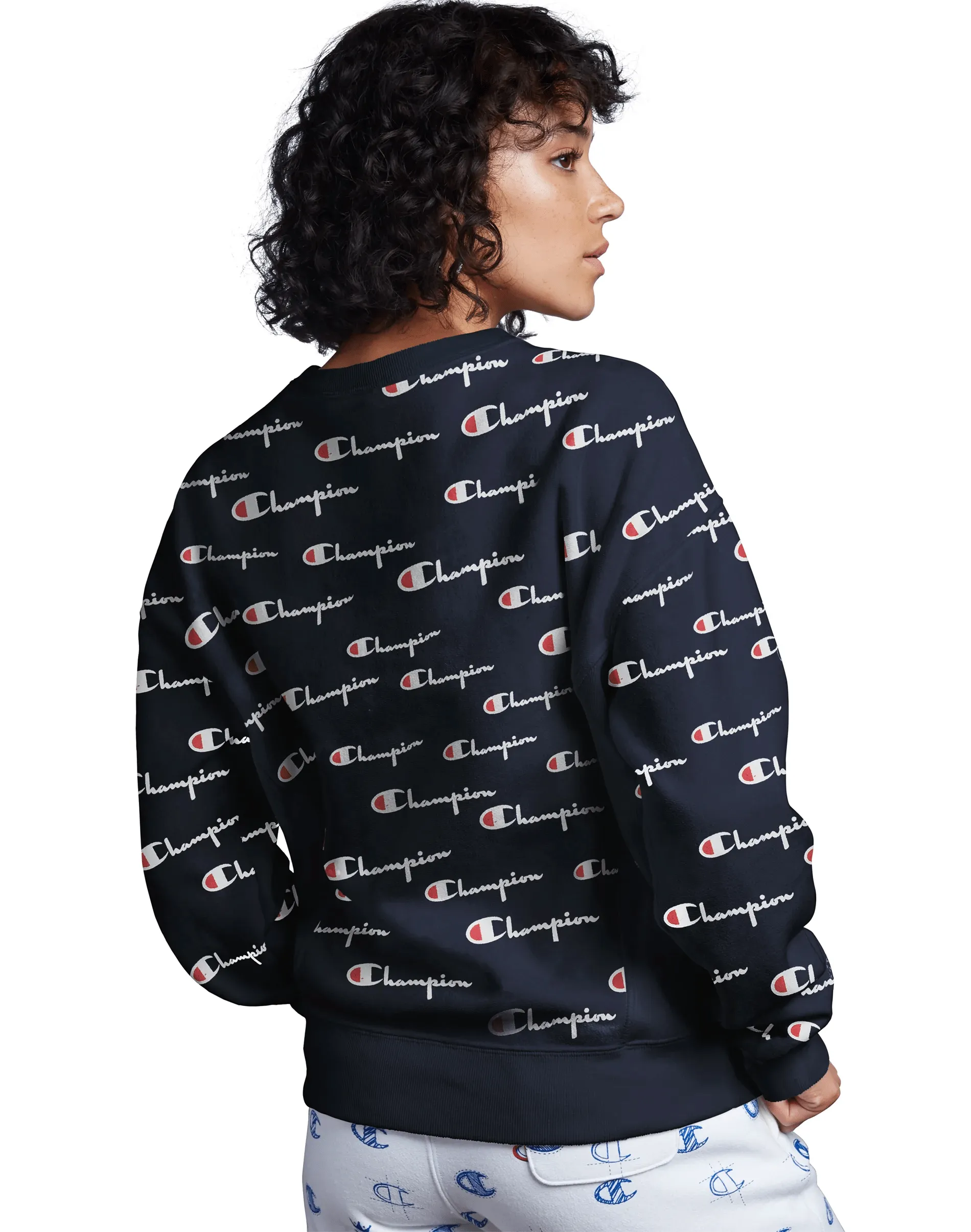 Champion Reverse Weave Women's Crew, All Over Logo