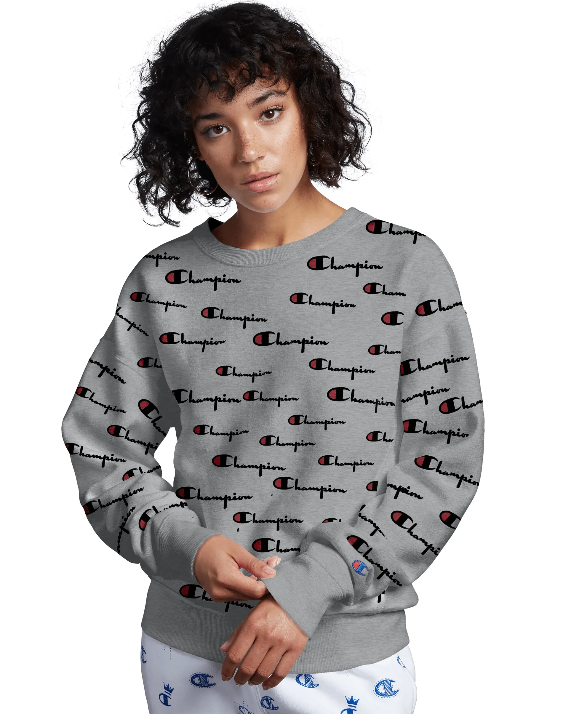 Champion Reverse Weave Women's Crew, All Over Logo