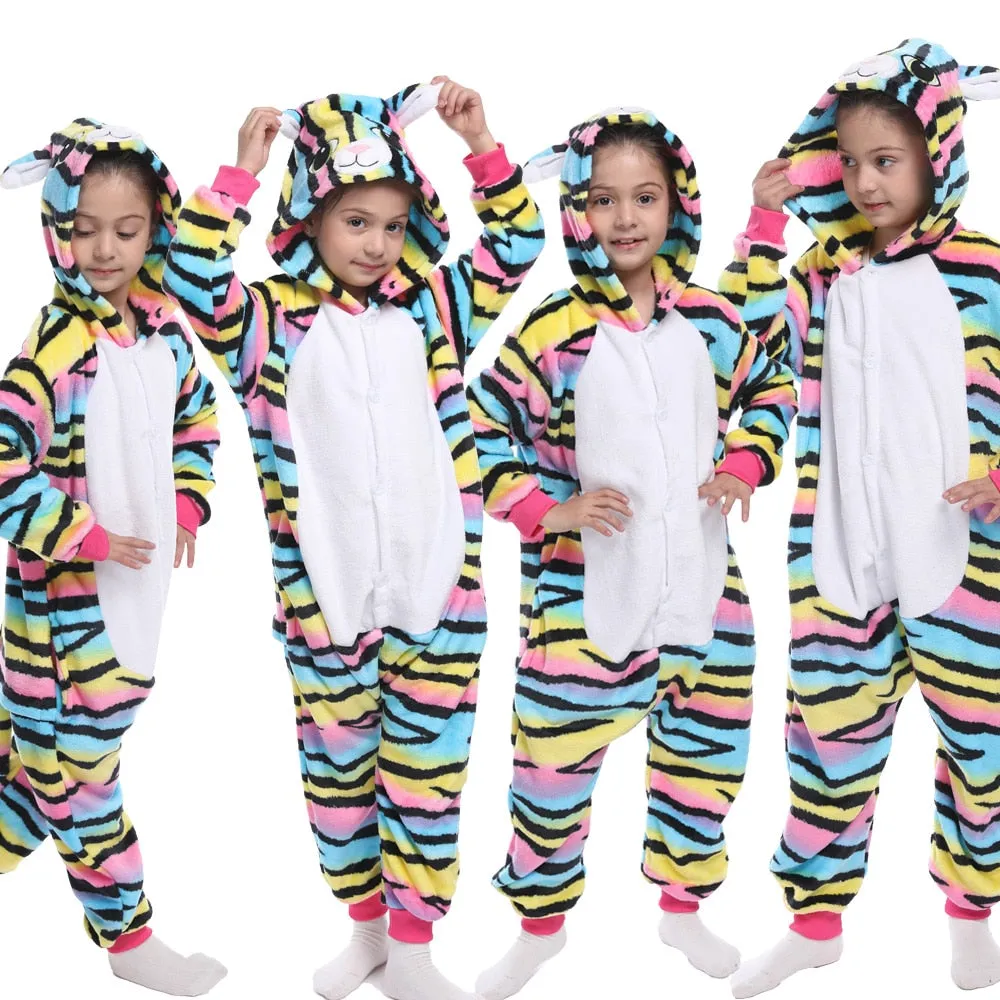 Christmas Pajamas Matching Family Pyjamas Children's Kigurumi Flannel Pajamas, Soft Unicorn Pajamas and Cartoon with a Hood for Boys and Girls