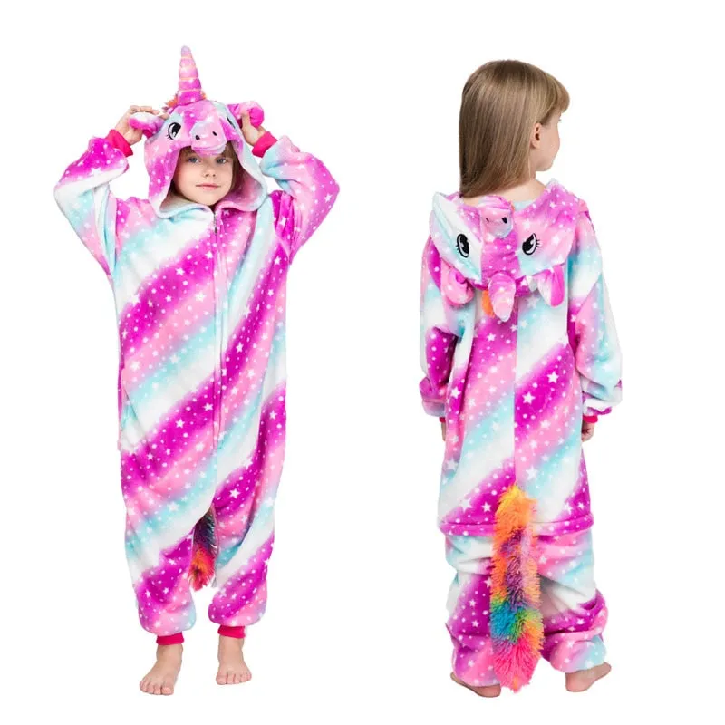 Christmas Pajamas Matching Family Pyjamas Children's Kigurumi Flannel Pajamas, Soft Unicorn Pajamas and Cartoon with a Hood for Boys and Girls