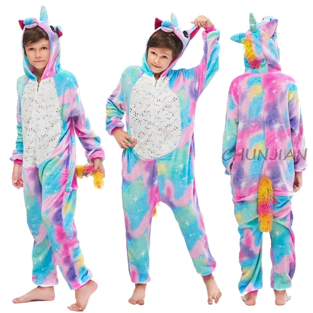 Christmas Pajamas Matching Family Pyjamas Children's Kigurumi Flannel Pajamas, Soft Unicorn Pajamas and Cartoon with a Hood for Boys and Girls