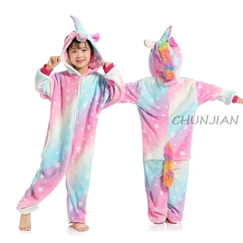 Christmas Pajamas Matching Family Pyjamas Children's Kigurumi Flannel Pajamas, Soft Unicorn Pajamas and Cartoon with a Hood for Boys and Girls