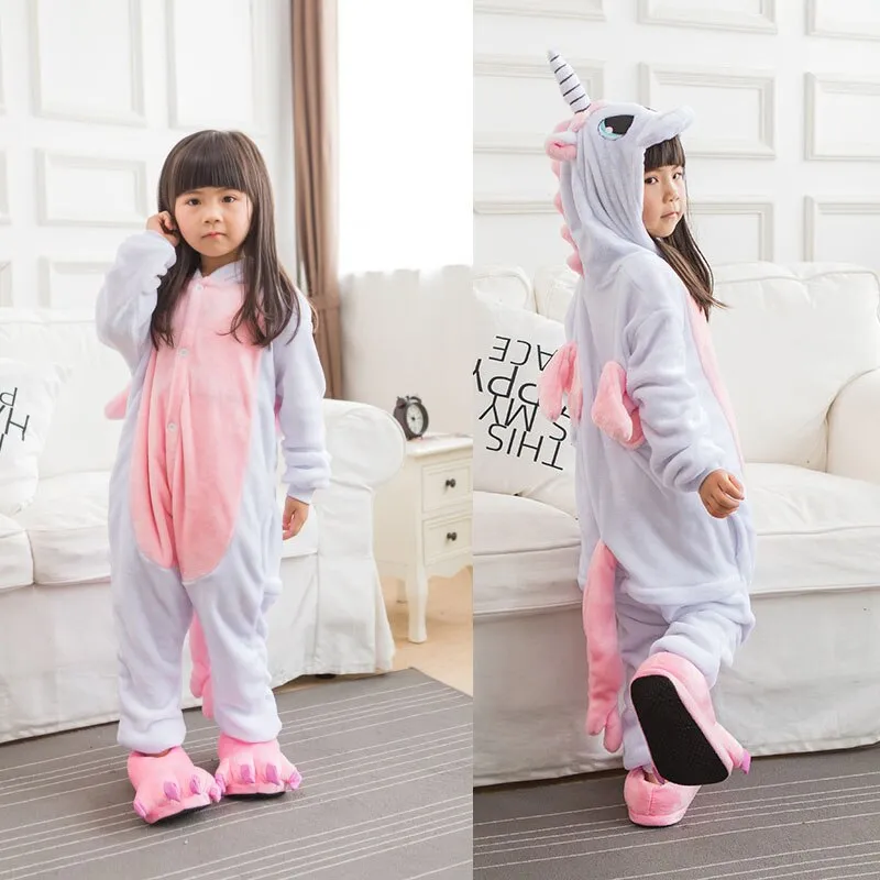 Christmas Pajamas Matching Family Pyjamas Children's Kigurumi Flannel Pajamas, Soft Unicorn Pajamas and Cartoon with a Hood for Boys and Girls