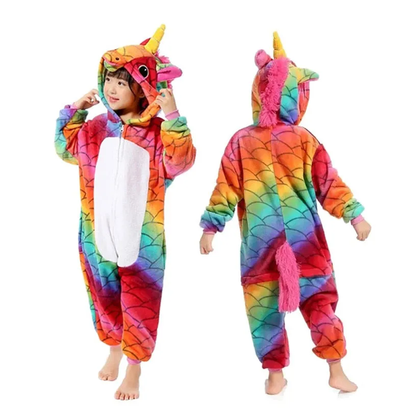 Christmas Pajamas Matching Family Pyjamas Children's Kigurumi Flannel Pajamas, Soft Unicorn Pajamas and Cartoon with a Hood for Boys and Girls