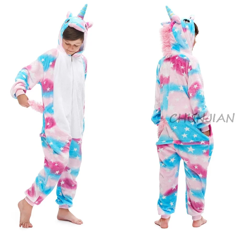 Christmas Pajamas Matching Family Pyjamas Children's Kigurumi Flannel Pajamas, Soft Unicorn Pajamas and Cartoon with a Hood for Boys and Girls