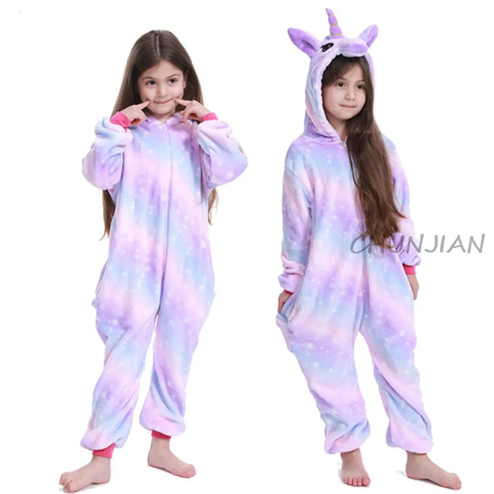 Christmas Pajamas Matching Family Pyjamas Children's Kigurumi Flannel Pajamas, Soft Unicorn Pajamas and Cartoon with a Hood for Boys and Girls