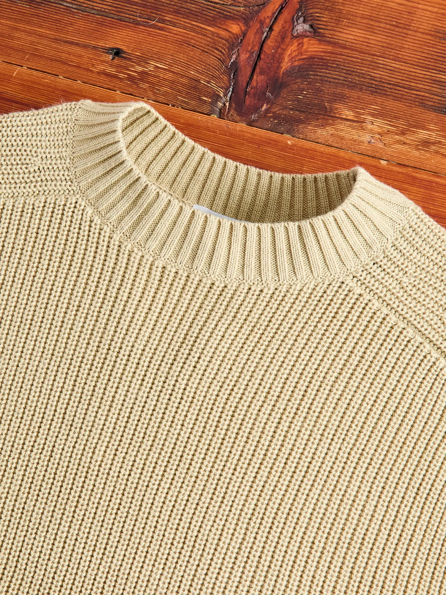 Cotton Crewneck Knit Sweater in Sand