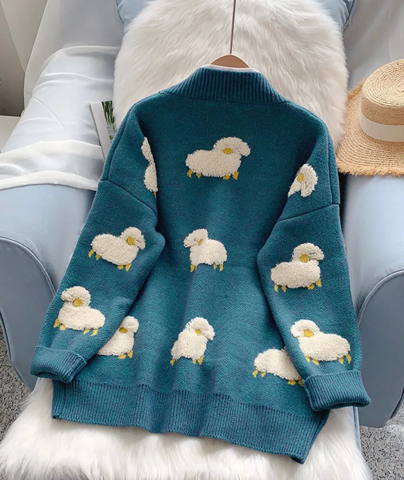 Cute sheep pattern sweater long sleeve sweater sweater coat spring and autumn clothing   S45