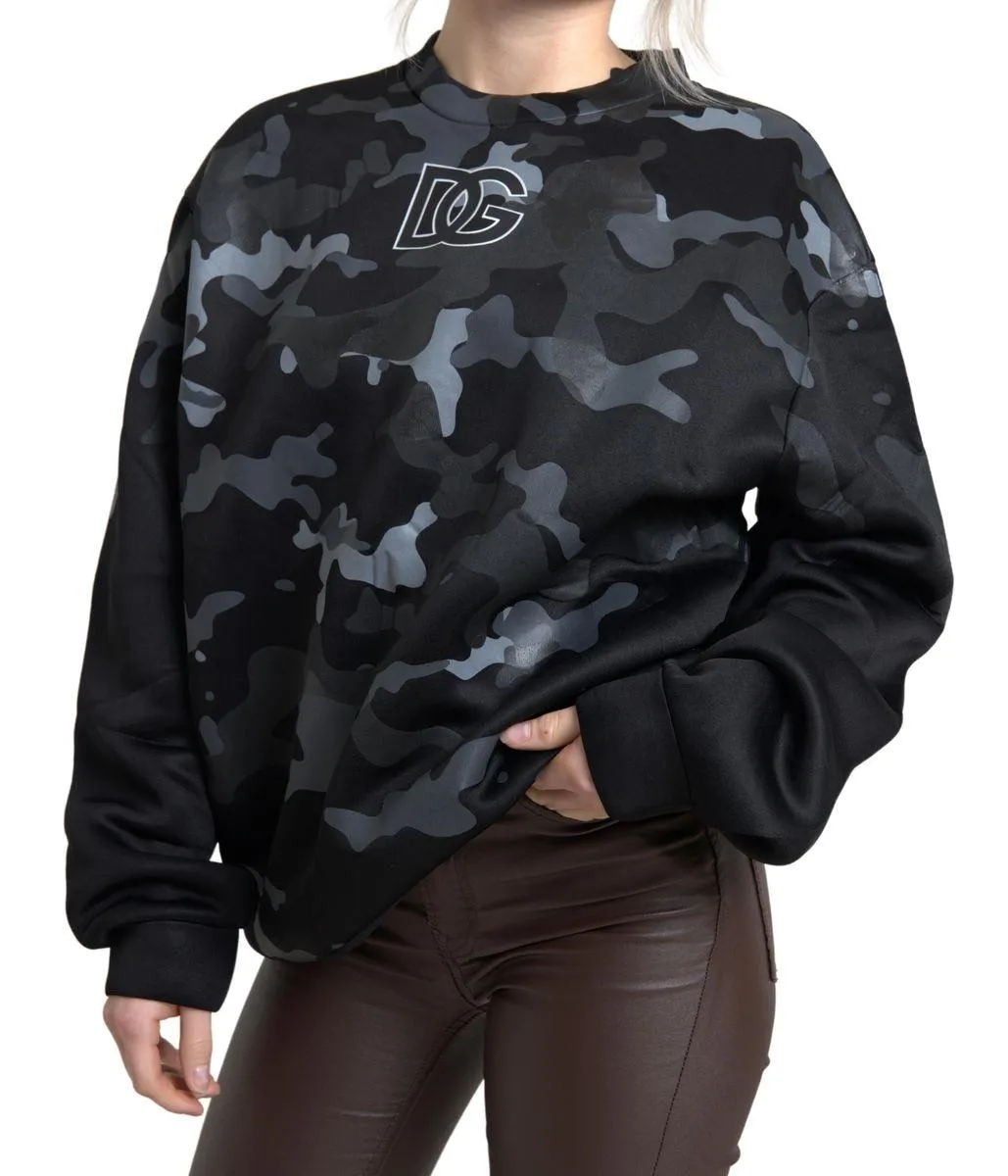 Dolce & Gabbana Black Camouflage Round Neck Sweatshirt Sweater