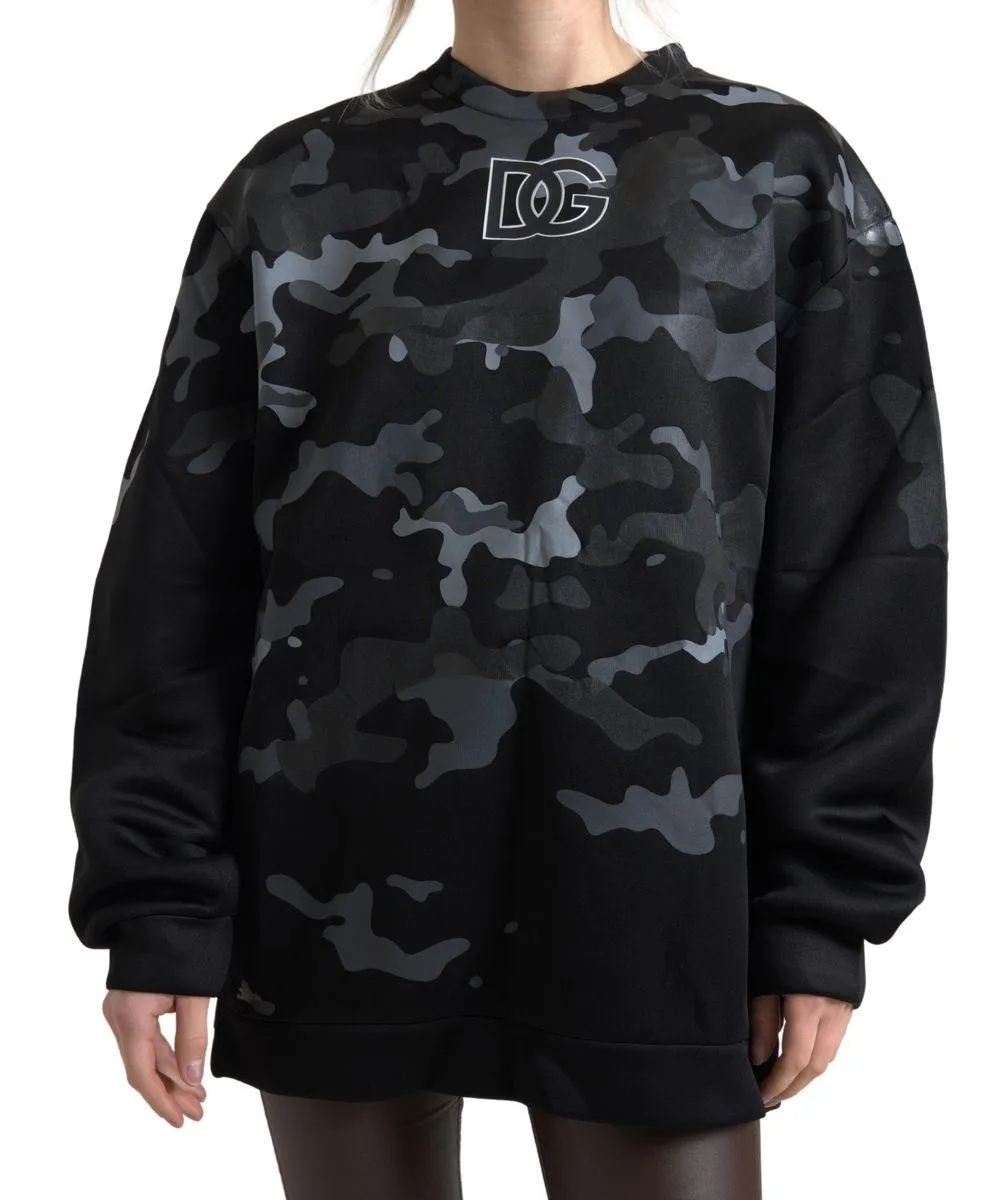 Dolce & Gabbana Black Camouflage Round Neck Sweatshirt Sweater