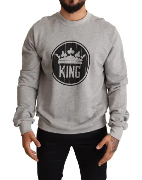 Dolce & Gabbana Gray Crown King Print Cotton Sweater