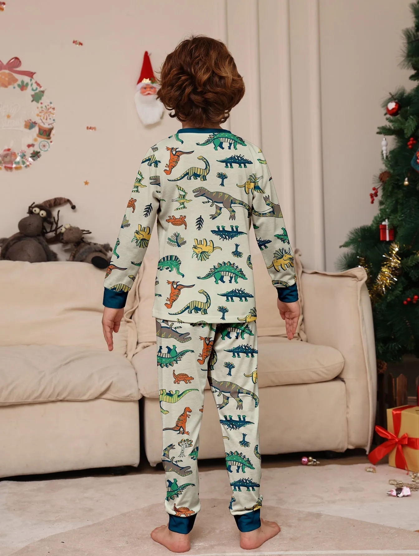 Family Parent-Child Dinosaur Printed Loungewear Pajama Set