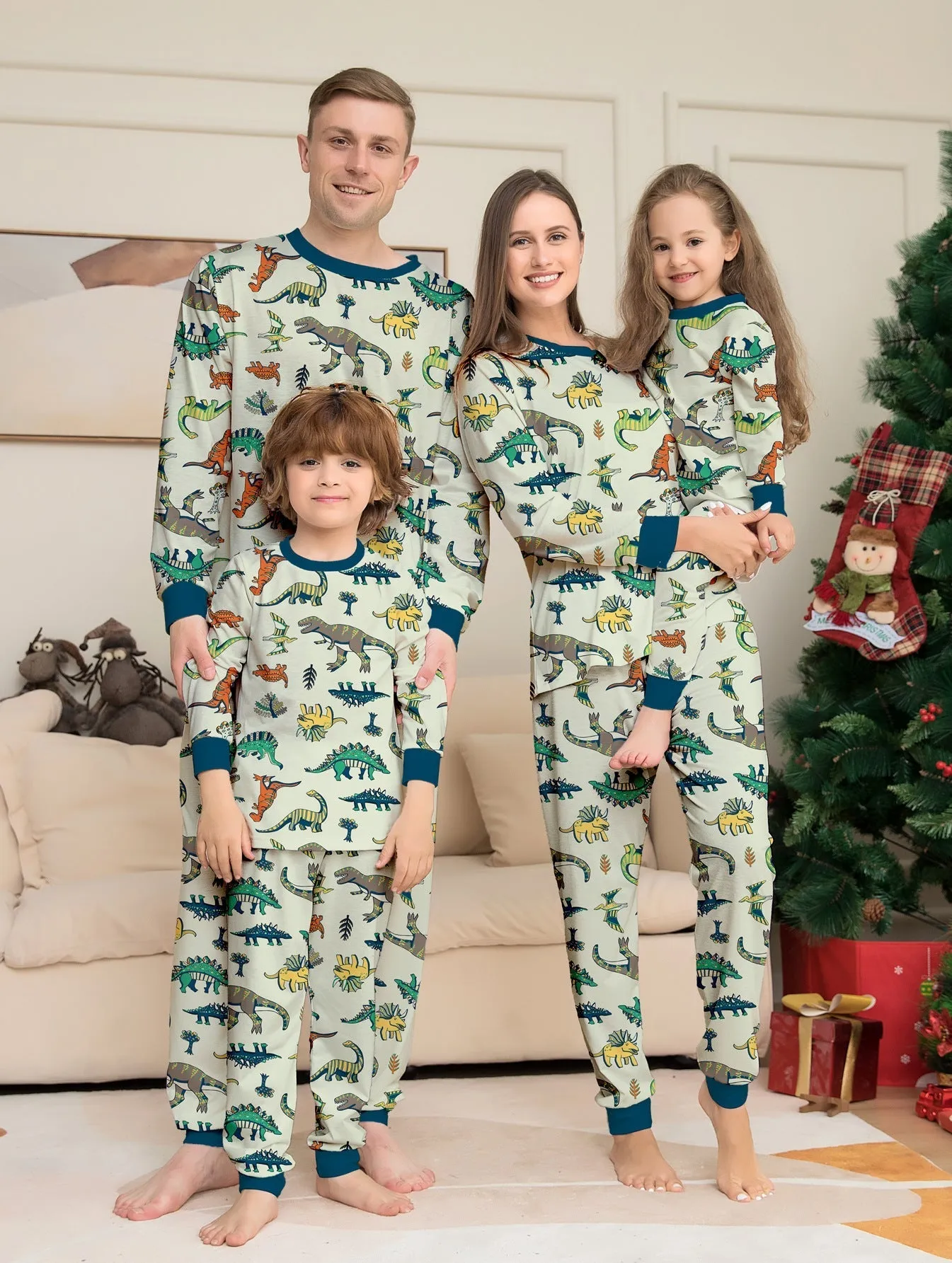 Family Parent-Child Dinosaur Printed Loungewear Pajama Set