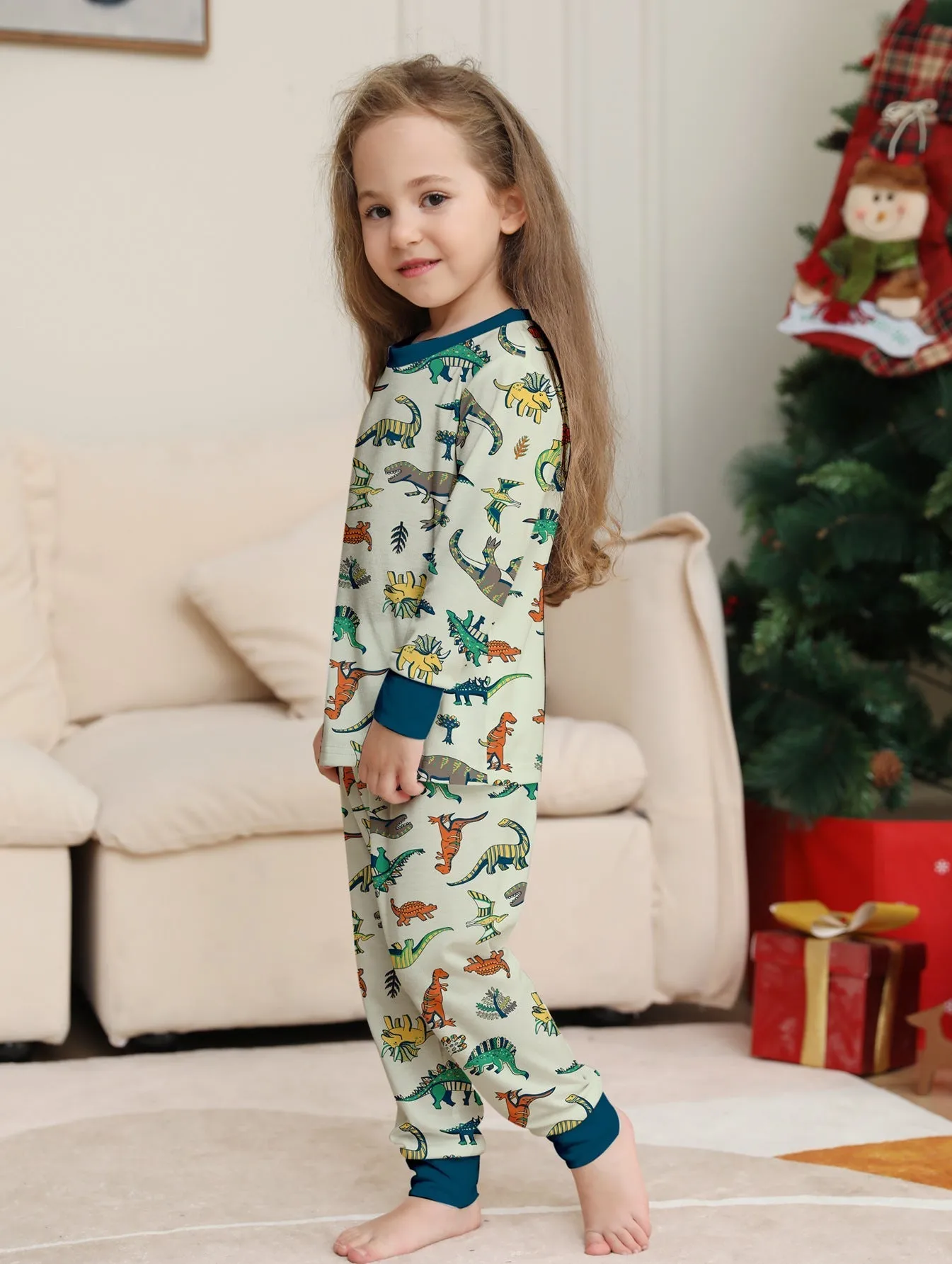 Family Parent-Child Dinosaur Printed Loungewear Pajama Set