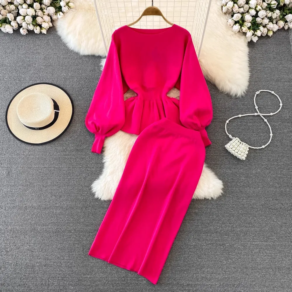 Fashion suit for women round neck knitted top two-piece set        S4123