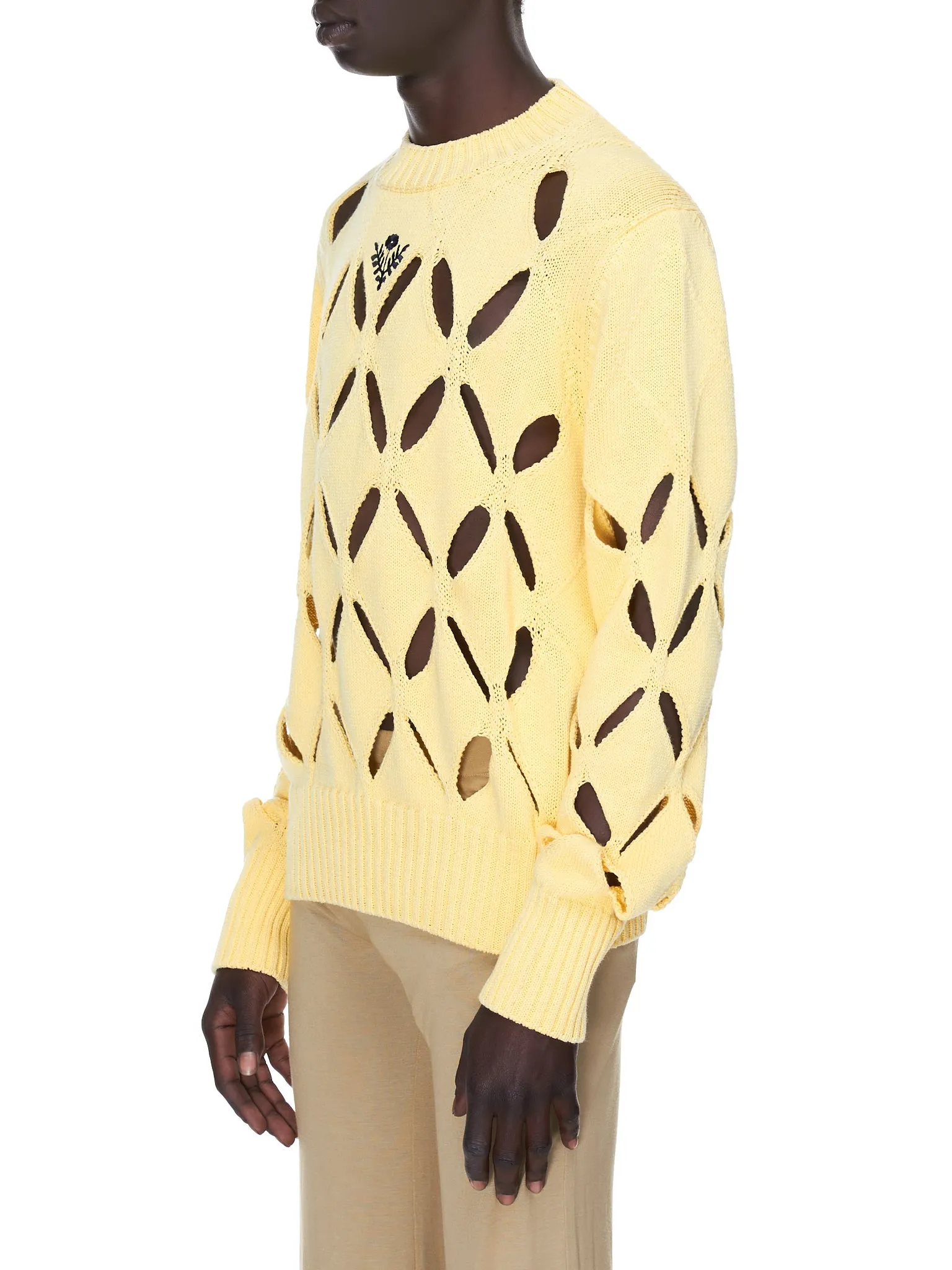 Floral Embroidered Diamond Slashed Jumper (KN04-YELLOW)