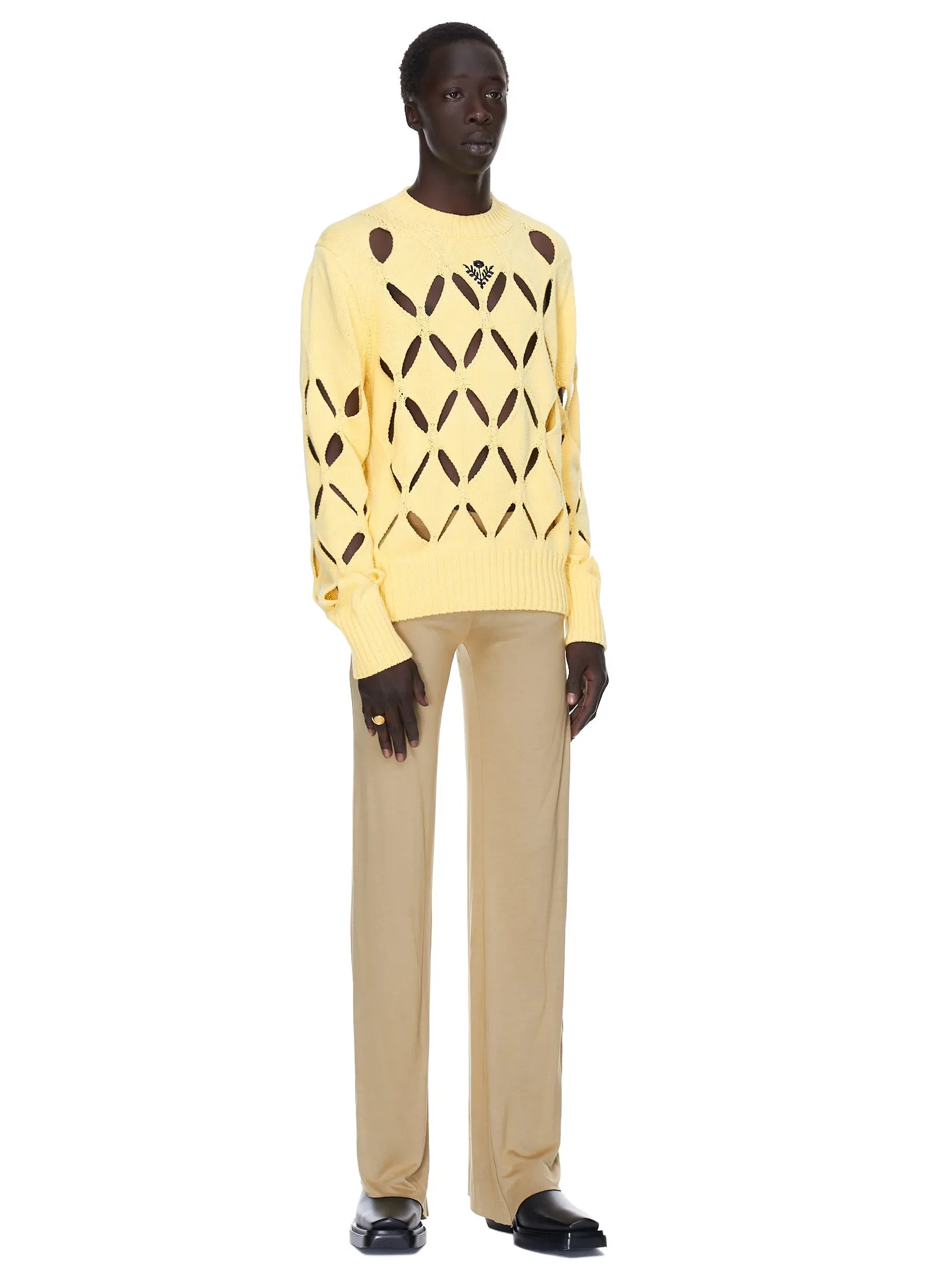 Floral Embroidered Diamond Slashed Jumper (KN04-YELLOW)