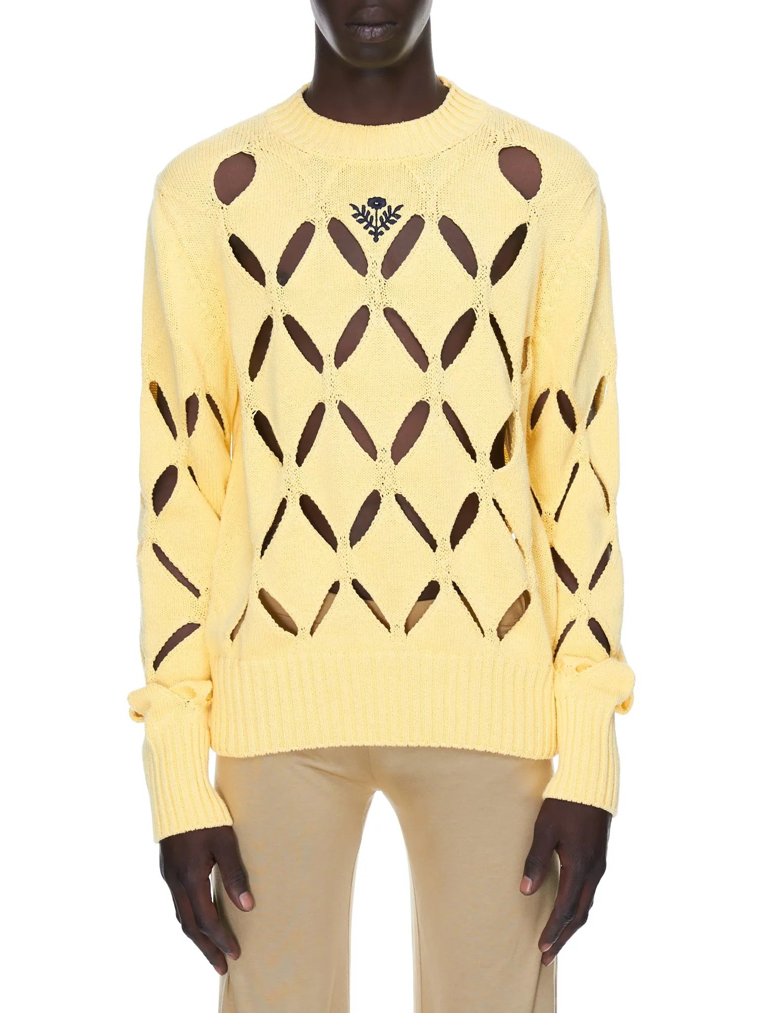 Floral Embroidered Diamond Slashed Jumper (KN04-YELLOW)