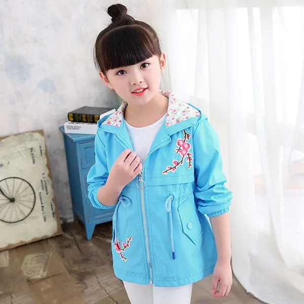 Flower Embroidery Hooded Outwear Kids Girls