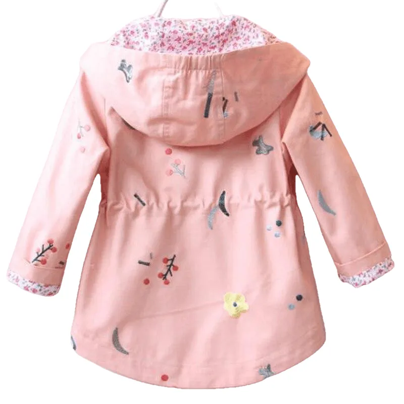 Flower Embroidery Hooded Outwear Kids Girls