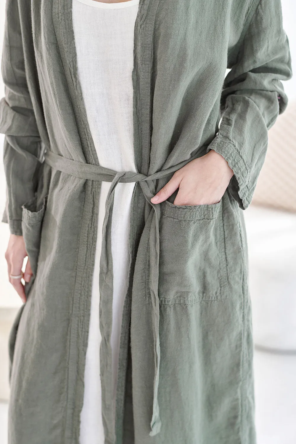 Fundamental Linen Robe - Pistachio