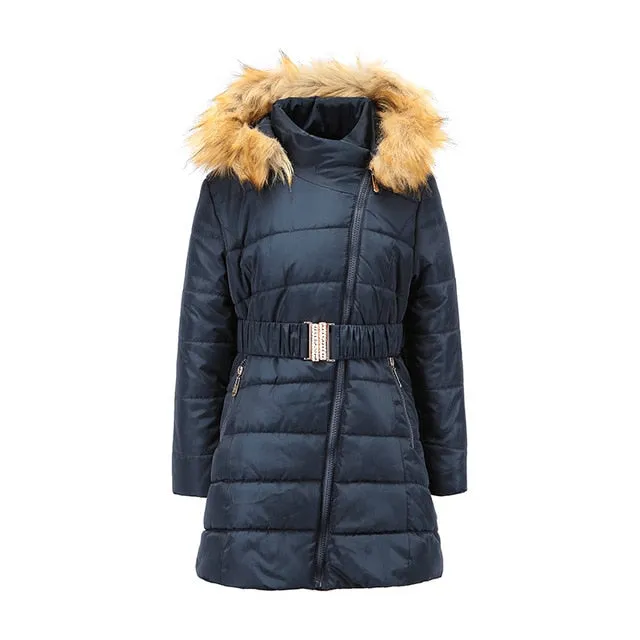 Girls Winter Coat Hooded Fur Collar Children Jackets Cotton Parka Coat