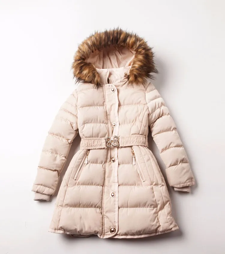 Girls Winter Coat Hooded Fur Collar Children Jackets Cotton Parka Coat