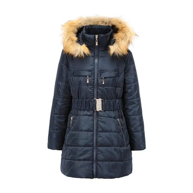 Girls Winter Coat Hooded Fur Collar Children Jackets Cotton Parka Coat