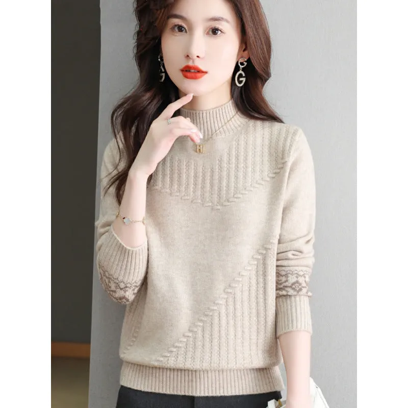 Half Turtleneck Brocade Sweater Loose