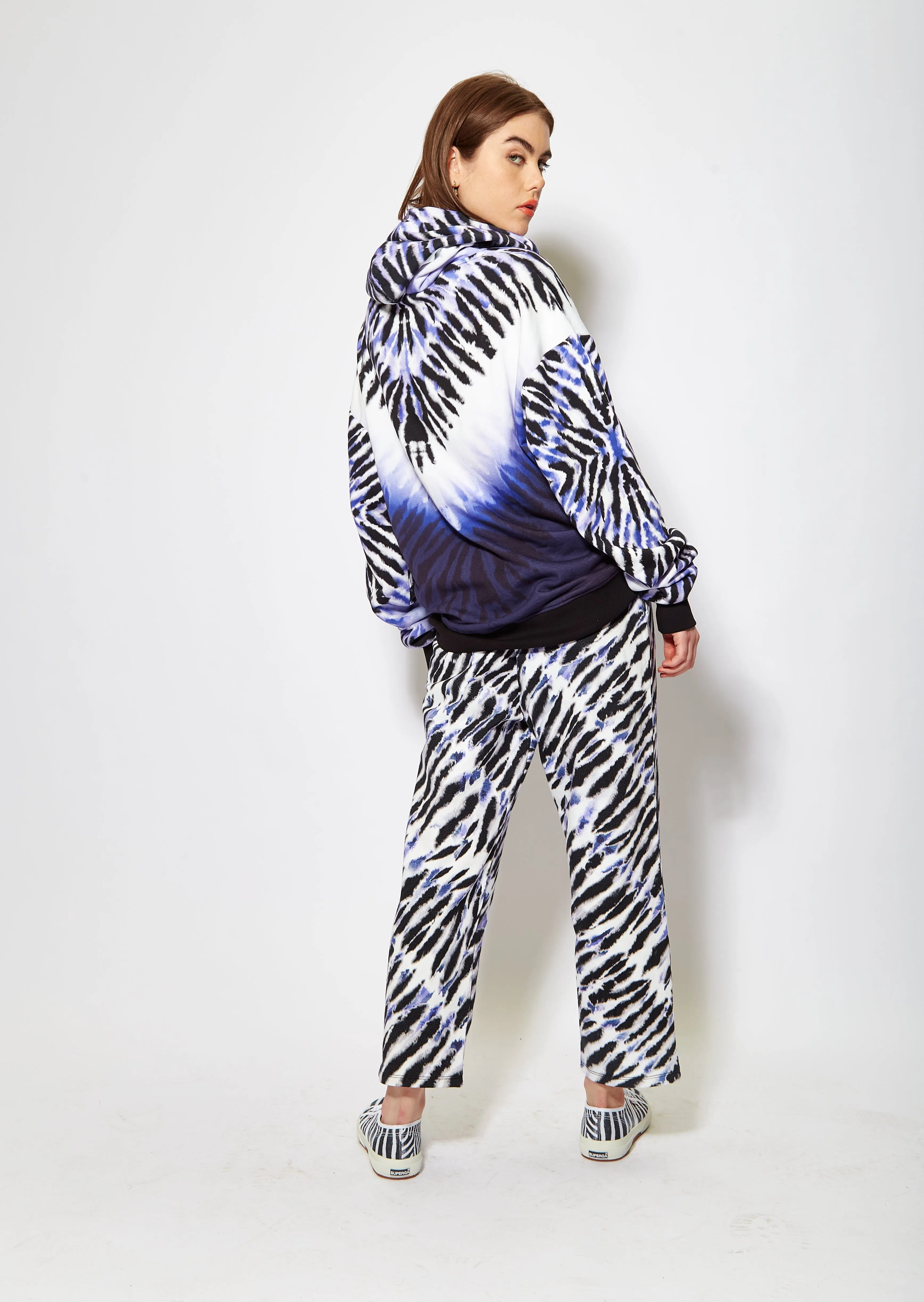 House of Holland Purple and White Tie Dye Zebra Print Hoodie