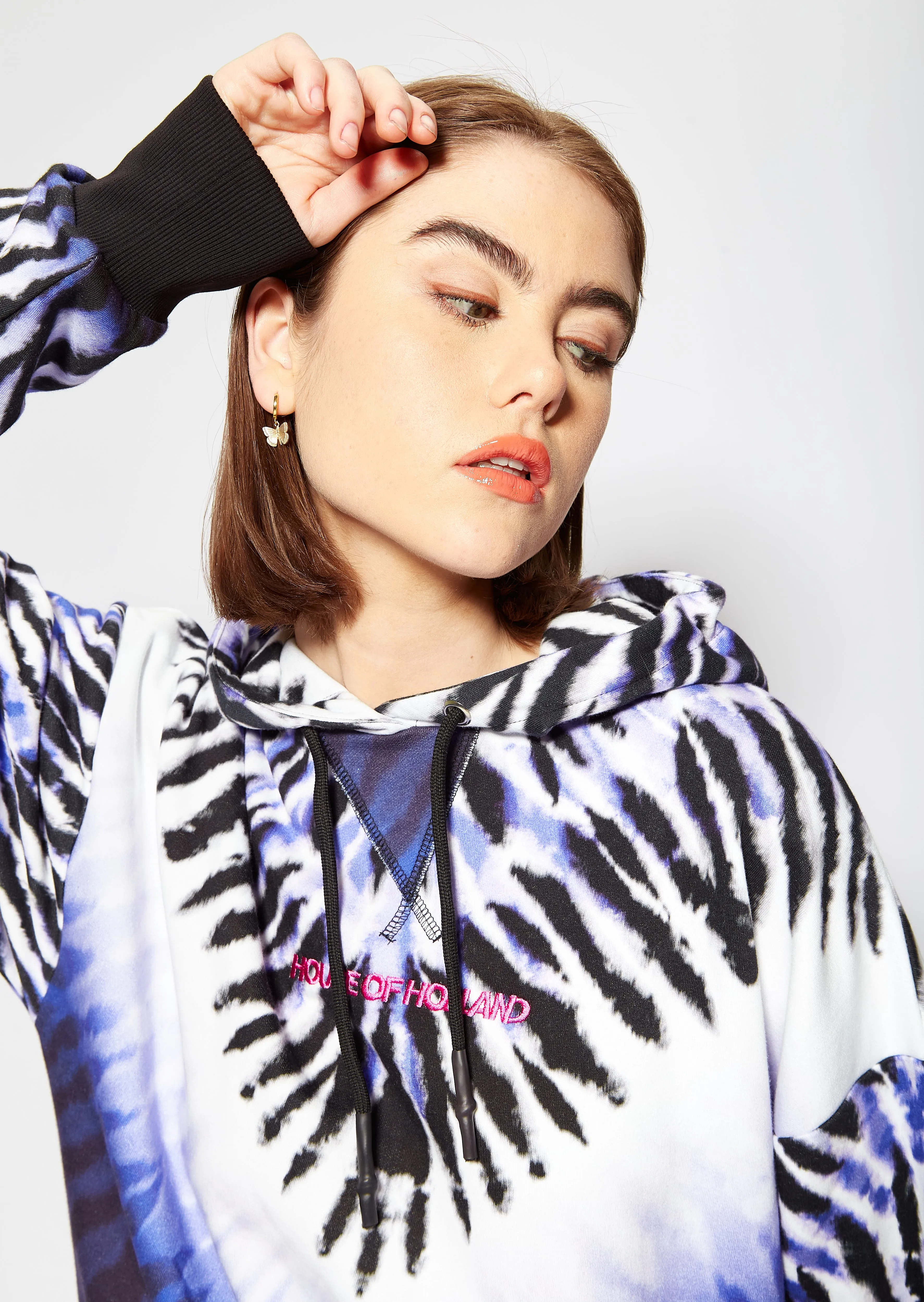 House of Holland Purple and White Tie Dye Zebra Print Hoodie