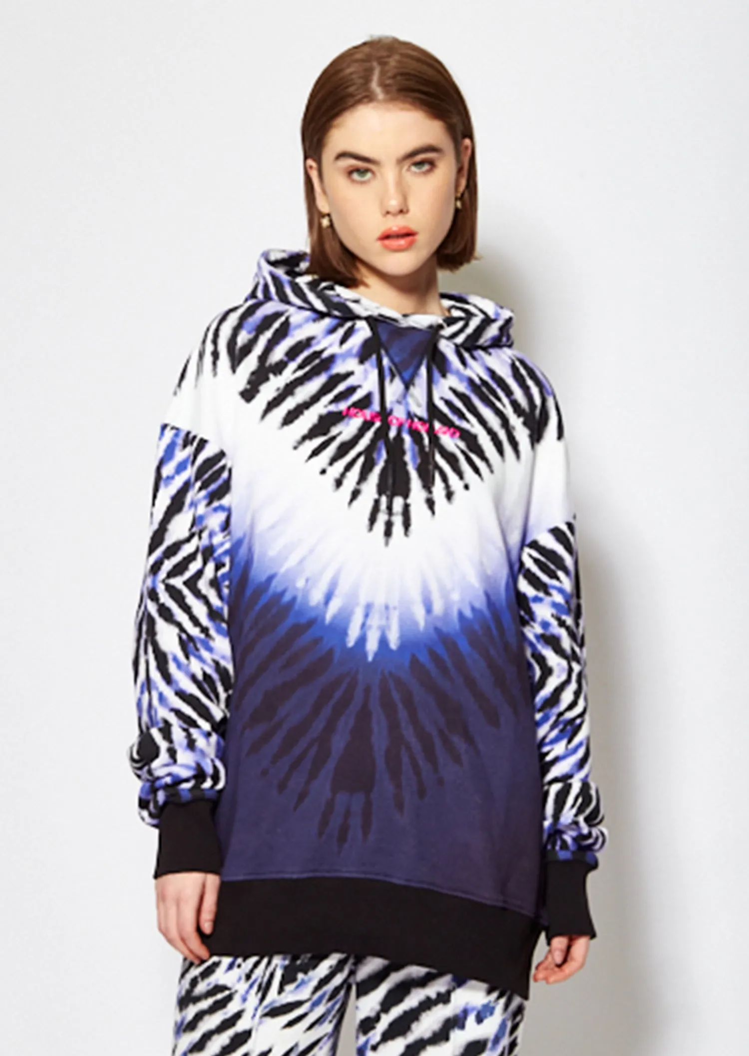 House of Holland Purple and White Tie Dye Zebra Print Hoodie