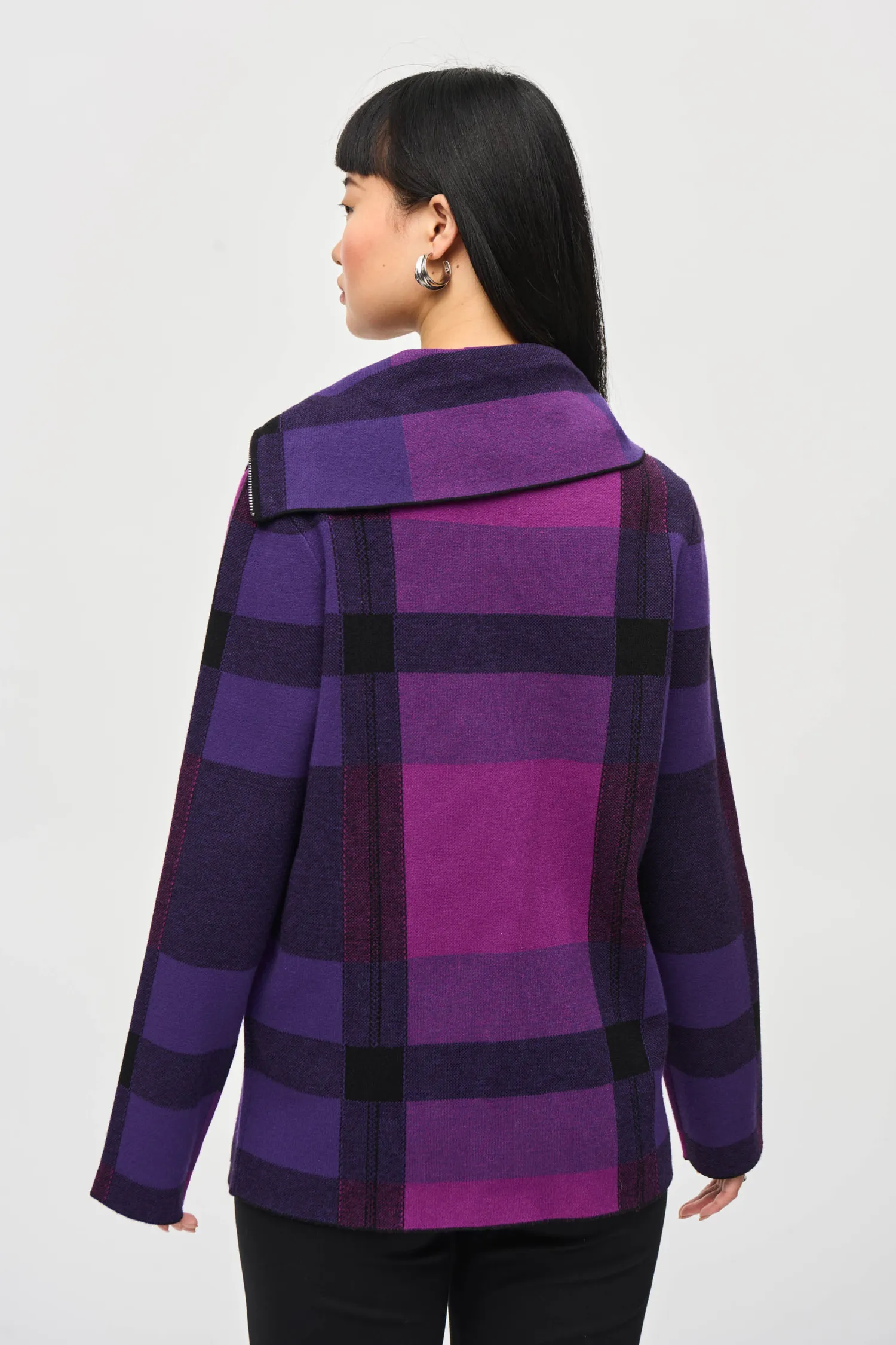 Joseph Ribkoff Plaid Jacquard Cowl Neck Sweater - Style 243943