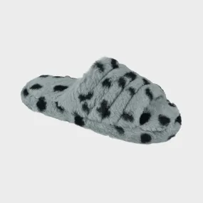 Ladies Quilted Grey Plush Slider Slippers