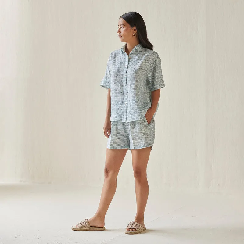 Linen Shirt For Women | Watercolour Print | Blue